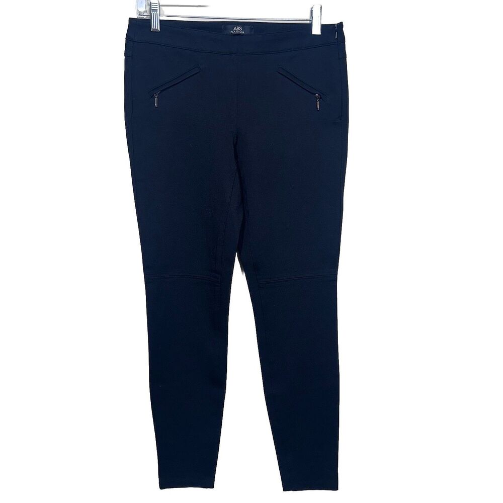 ABS Platinum Ponte Moto‎ Pants Womens 4 Black Skinny Stretch Side Zip Trousers